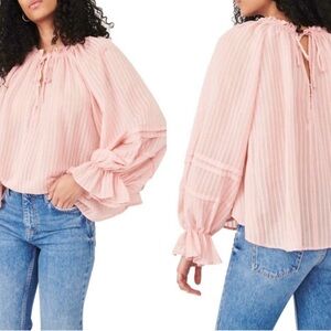 NWT FREE PEOPLE Out of Town Split Neck Blouse Pink Size S Peasant Blouse